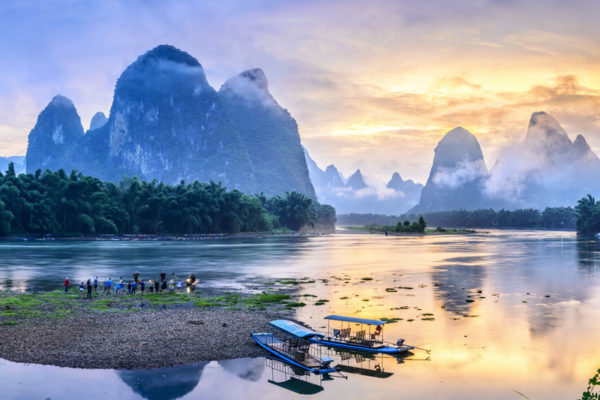 The beautiful landscape of Li River in Guilin, China.