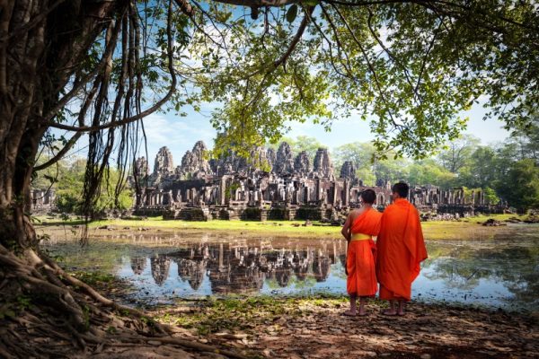 Buddhist monks at Bayon Temple, Cambodia
