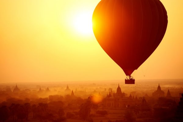 Hot Air balloon over thousands of temples in Bagan, Myanmar