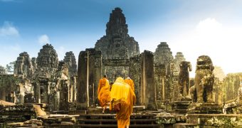 Buddhist monks at Bayon Temple