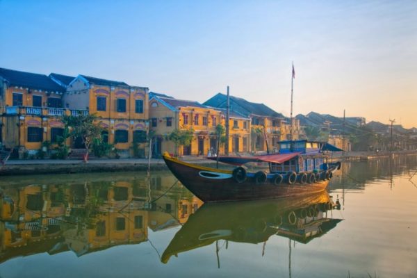 Hoi An Ancient Port Town with Traditional long tail boat