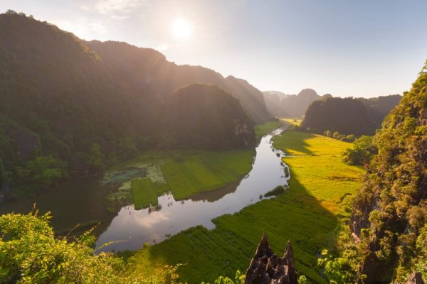 Aerial view of river valley Ninh Binh