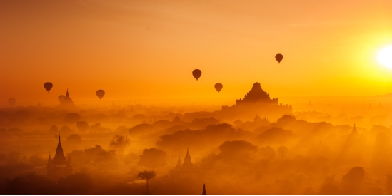 Amazing misty sunrise at Bagan Ancient City