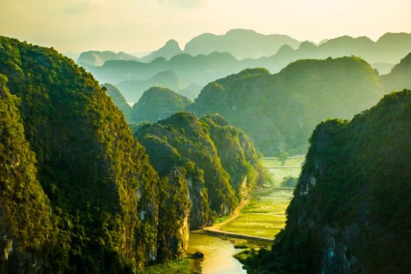 landscape of Ninh Binh Karsts and Rice Fields