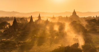 Beautiful sunset scene of Ancient Pagoda in Bagan