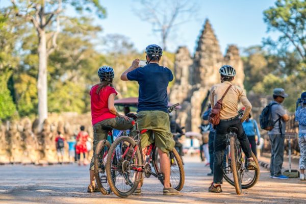 Biking near South Gate of Angkor Thom