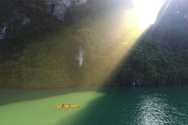 Kayaking at emerald at Halong Bay
