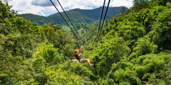 Zip-line adventure through tropical rain-forests