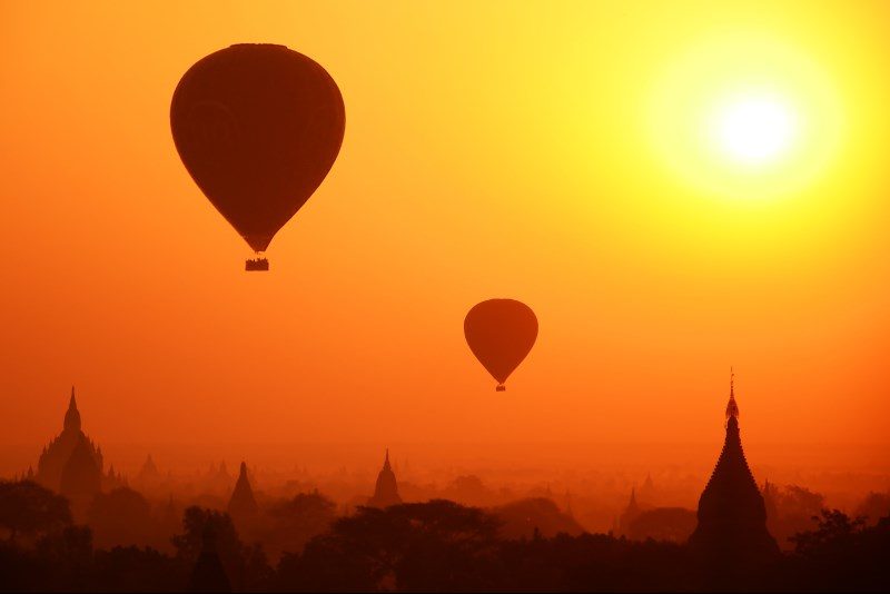 silhouette view of Bagan at dawn